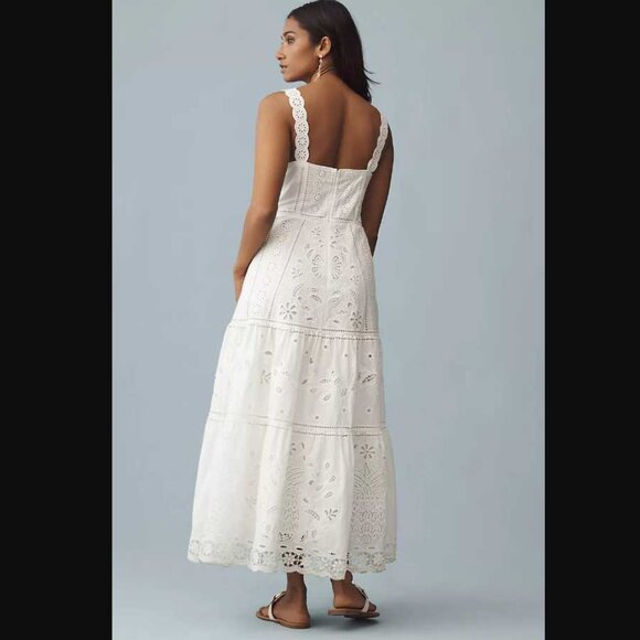 NWOT XL Farm Rio x Anthropologie Sleeveless Richelieu Midi Dress white pineapple - Picture 3 of 12
